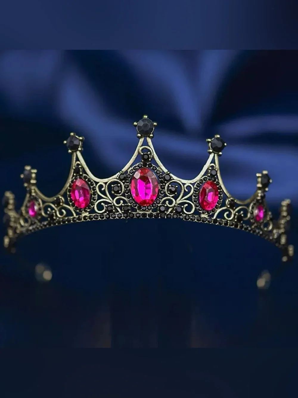 Vintage-Inspired Gold Tiara with Fuchsia Gemstones
